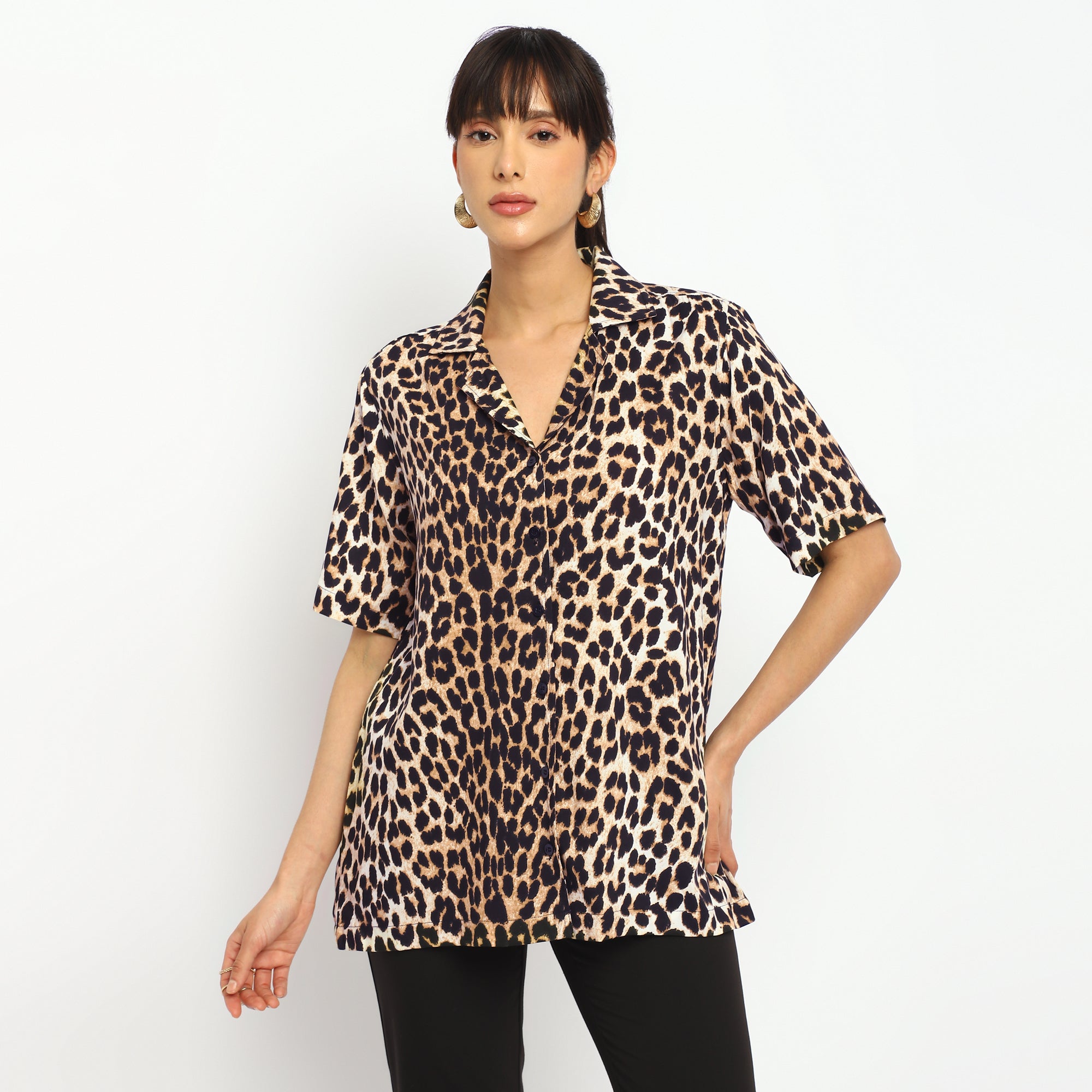 Wild Spirit Leopard Print Button-Down Shirt